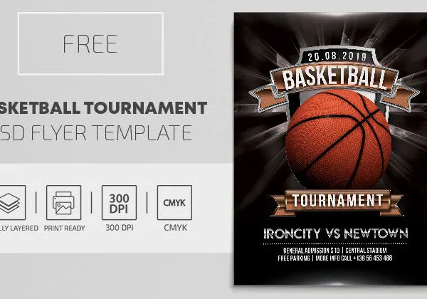 Black 3D Modern Basketball Tournament Flyer Template 1