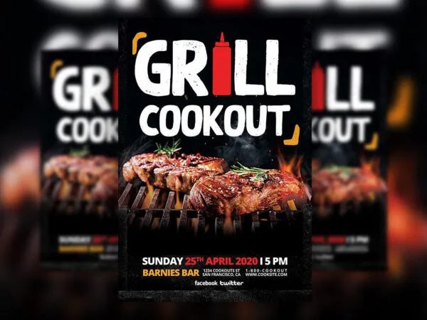 Black 3D Modern Grill Bar Flyer Template 1