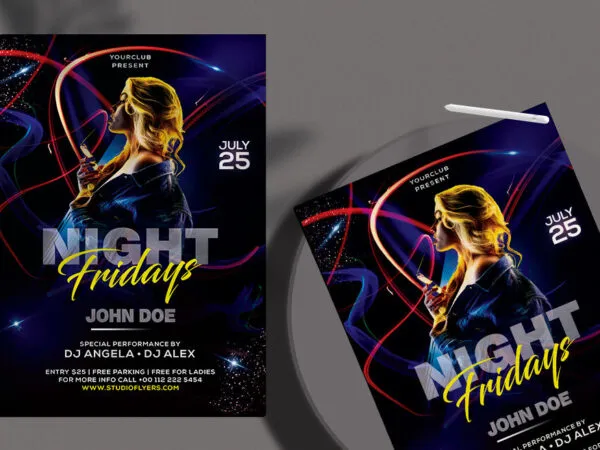 Black Blue Red Futuristic Nightclub Flyer Template 1