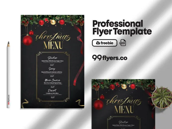 Black Festive Christmas Dinner Night Party Flyer Template 1