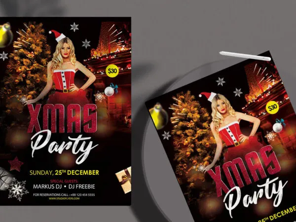 Black Festive Christmas Eve Party Flyer Template 1