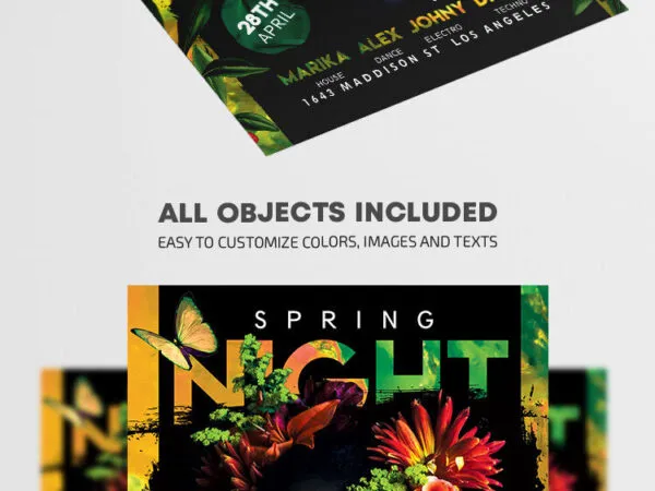 Black Floral Tropical Night Party Flyer Template 1