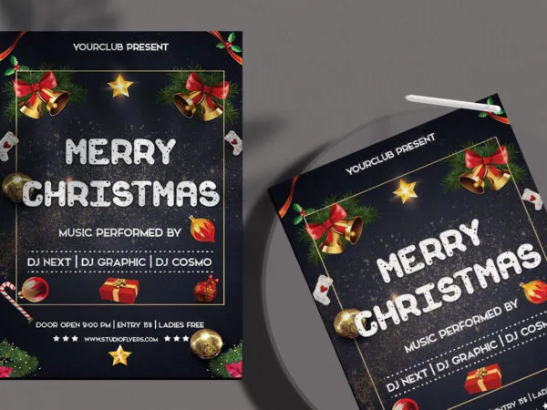 Black Frame Style Festive Christmas Party Flyer Template 1