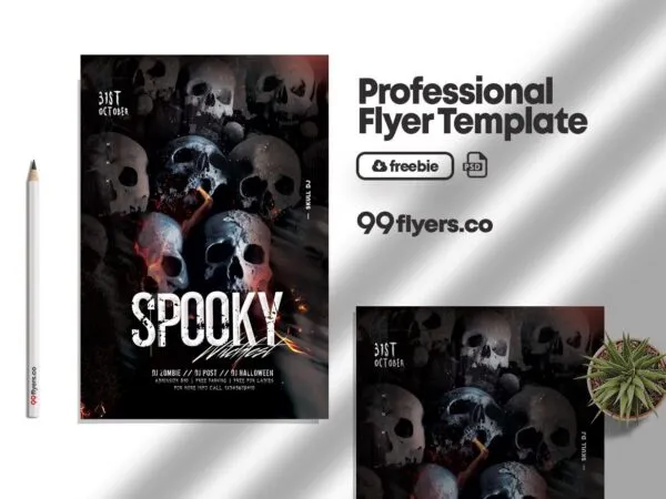 Black Glitter Spooky Halloween Party Flyer Template 1