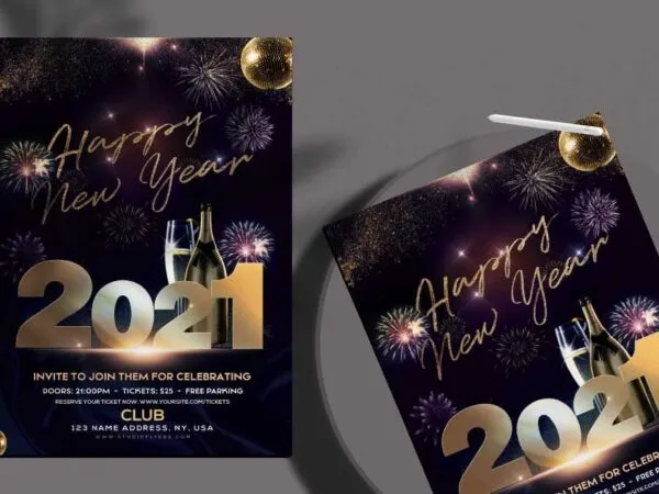 Black Golden 3D Festive New Years Eve Party Flyer Template 1