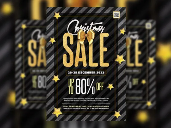 Black Golden Christmas Sale Event Flyer Template Featuring Diagonal Stripe Background 1