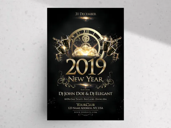 Black Golden Classic New Years Eve Party Flyer Template 1