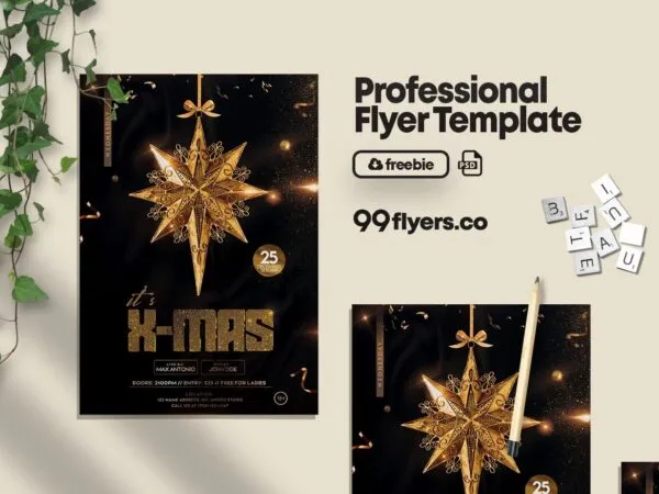 Black Golden Festive Christmas Party Flyer Template 1