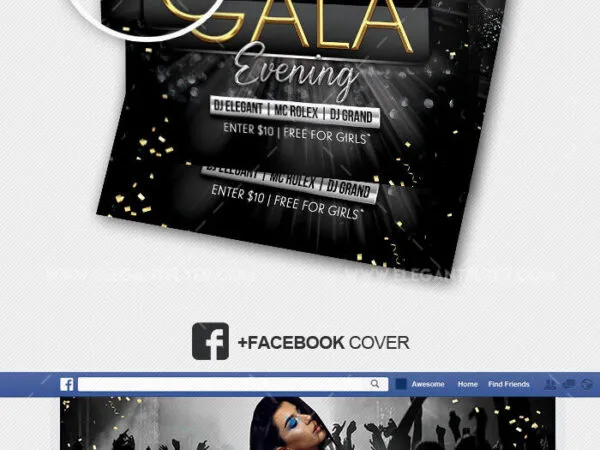 Black Golden Glittering Gala Party Flyer Instagram Banner and Facebook Cover Templates 1