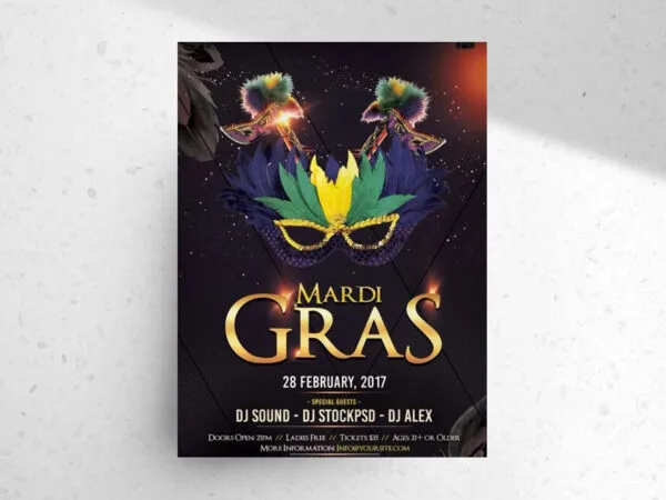 Black Golden Illustrated Mardi Gras Party Flyer Template 1
