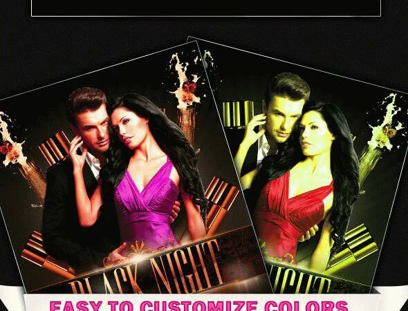 Black Golden Luxurious Night Party Flyer and Facebook Cover Templates 1