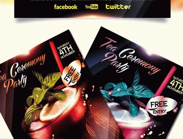 Black Golden Modern Tea Party Flyer Along with Facebook Cover Templates 1