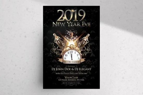 Black Golden Vintage New Years Eve Party Flyer Template 1