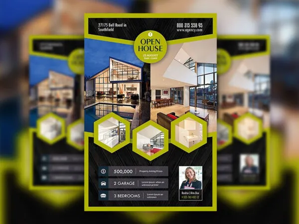 Black Green Geometric Real Estate Agency Flyer Template 1
