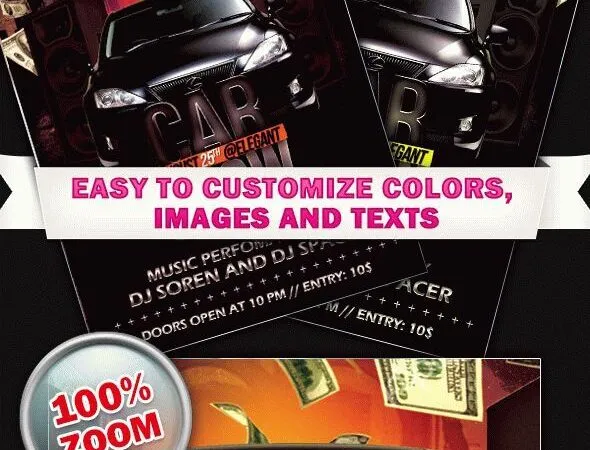 Black Illustrated Luxurious Car Show Flyer and Facebook Cover Templates 1