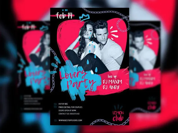 Black Illustrated Valentines Day Party Flyer Along with Instagram Banner Templates 1