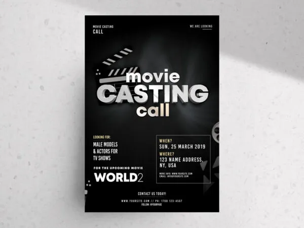 Black Modern Casting Call Flyer Template 1