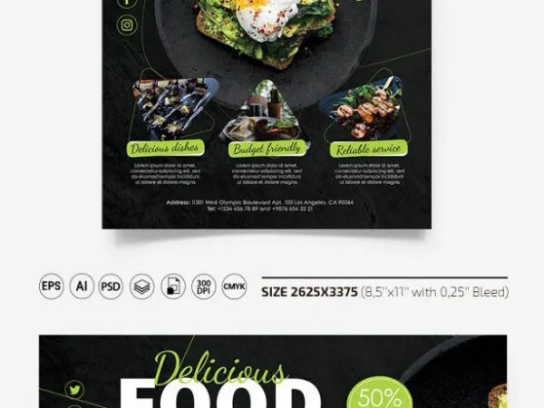 Black Modern Catering Services Flyer and Facebook Cover Template 1