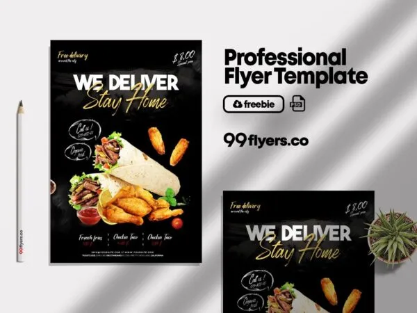 Black Modern Fast Food Restaurant Flyer Template 1