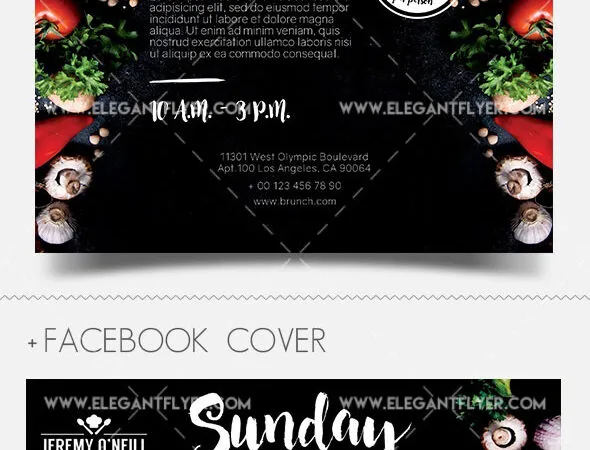 Black Modern Restaurant Flyer and Facebook Cover Template 1