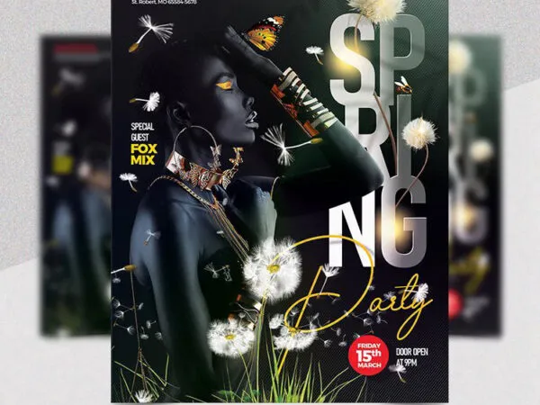 Black Modern Spring Party Flyer Template 1