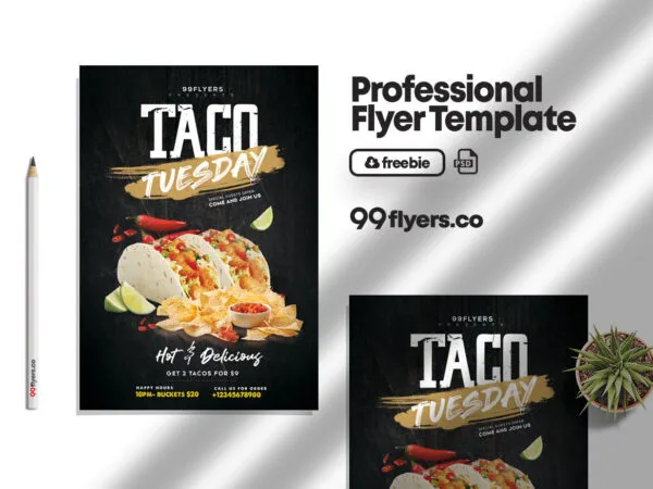 Black Modern Taco Tuesday Flyer Template 1