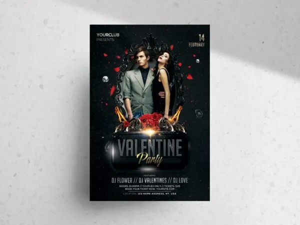 Black Modern Valentines Day Party Flyer Template 1