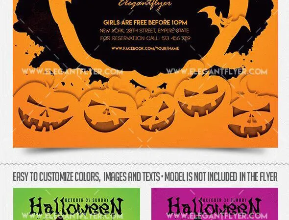 Black Orange Spooky Halloween Party Flyer and Facebook Cover Templates 1