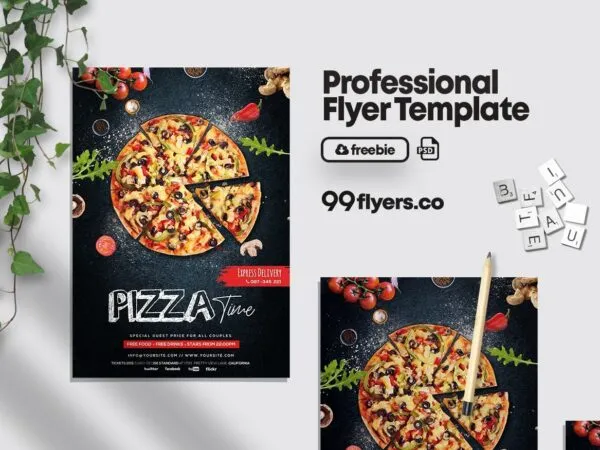 Black Photorealistic Pizza Restaurant Flyer Template 1