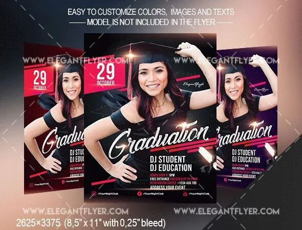 Black Pink Modern Graduation Party Flyer and Facebook Cover Templates 1