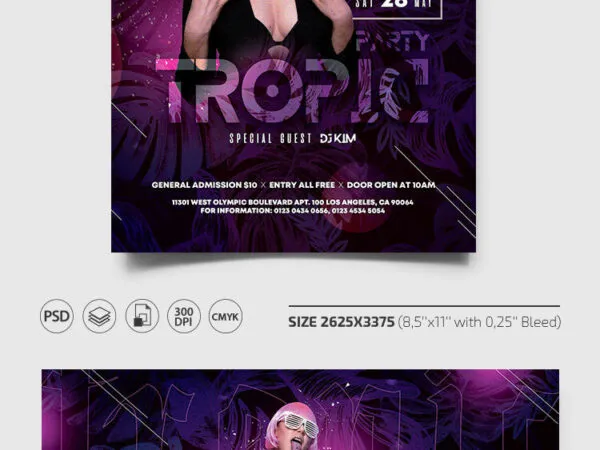 Black Purple Tropical Night Party Flyer Template Along with Facebook Cover 1