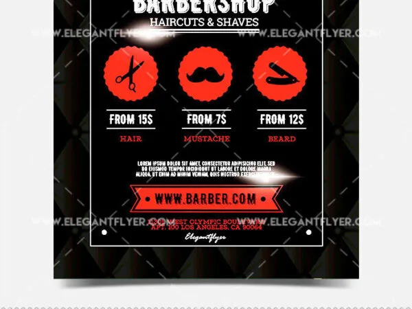 Black Red Frame Style Barber Shop Flyers and Facebook Cover Templates 1