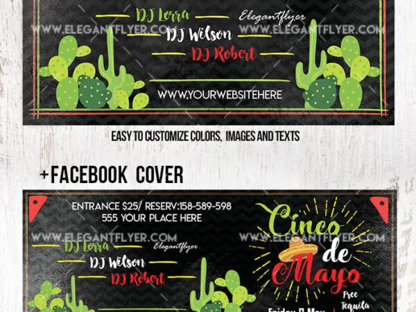 Black Red Green Cinco de Mayo Flyer and Facebook Cover Templates 1