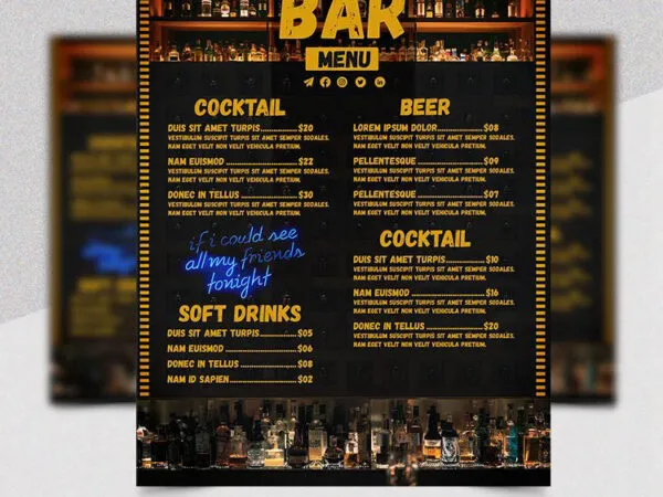 Black Retro Infographic Bar Menu Flyer Template 1