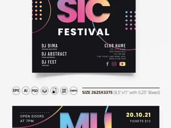 Black Simple Music Event Flyer Template 1