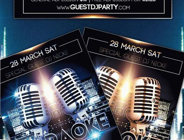 Black Sparkling Urban Karaoke Party Flyer and Facebook Cover Templates 1
