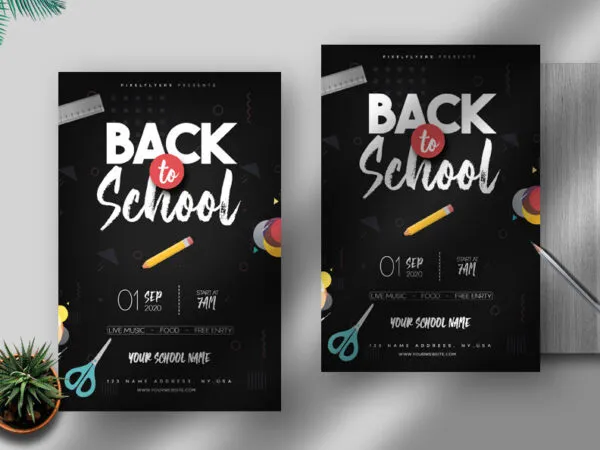 Black Themed Illustrated Back to School Event Flyer Template 1