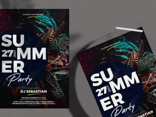 Black Tropical Night Party Flyer Template 1
