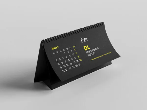 Black Vertical Desktop Calendar Mockup 1
