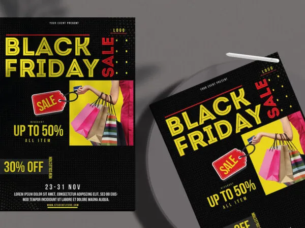 Black Yellow Dotty Black Friday Flyer Template 1