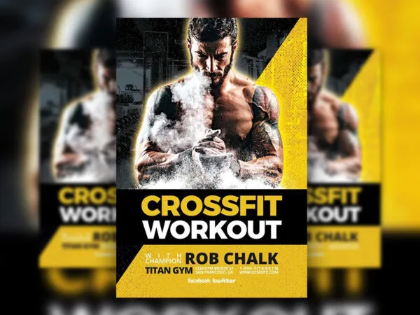Black Yellow Grunge Fitness Center Flyer Template 1