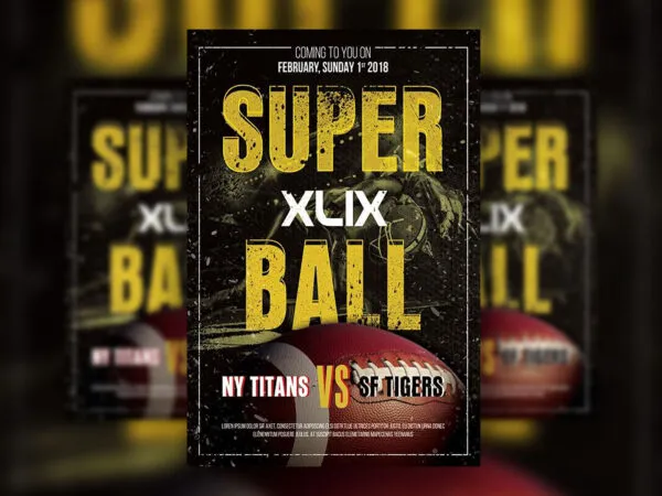 Black Yellow Grunge Super Bowl Flyer and Facebook Cover Templates 1