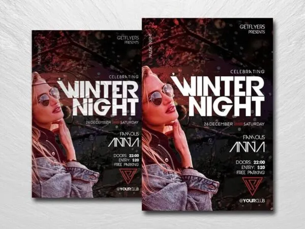 Black and Dark Red Winter Night Party Flyer Template 1