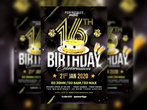 Black and Gold Birthday Party Invitation Flyer Template 1