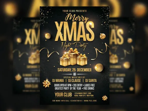 Black and Gold Christmas Party Flyer Template 1