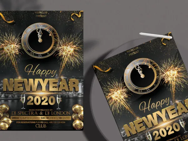 Black and Gold Elegant New Year Event Flyer Template 1