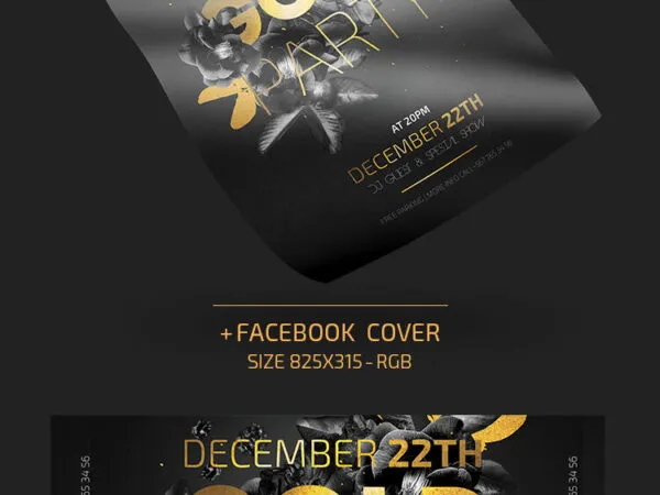 Black and Gold Floral Night Party Flyer and Facebook Templates 1