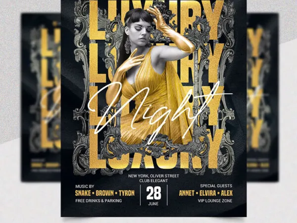 Black and Gold Luxury Night Party Flyer Template 1