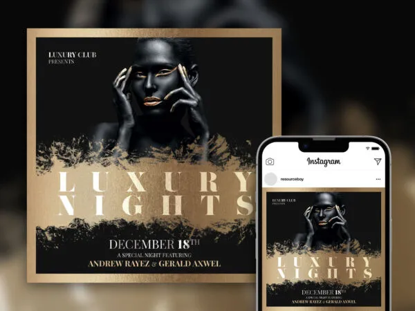 Black and Gold Luxury Nights Instagram Post Template 1