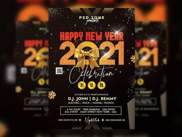 Black and Gold New Year Party Flyer Template 1